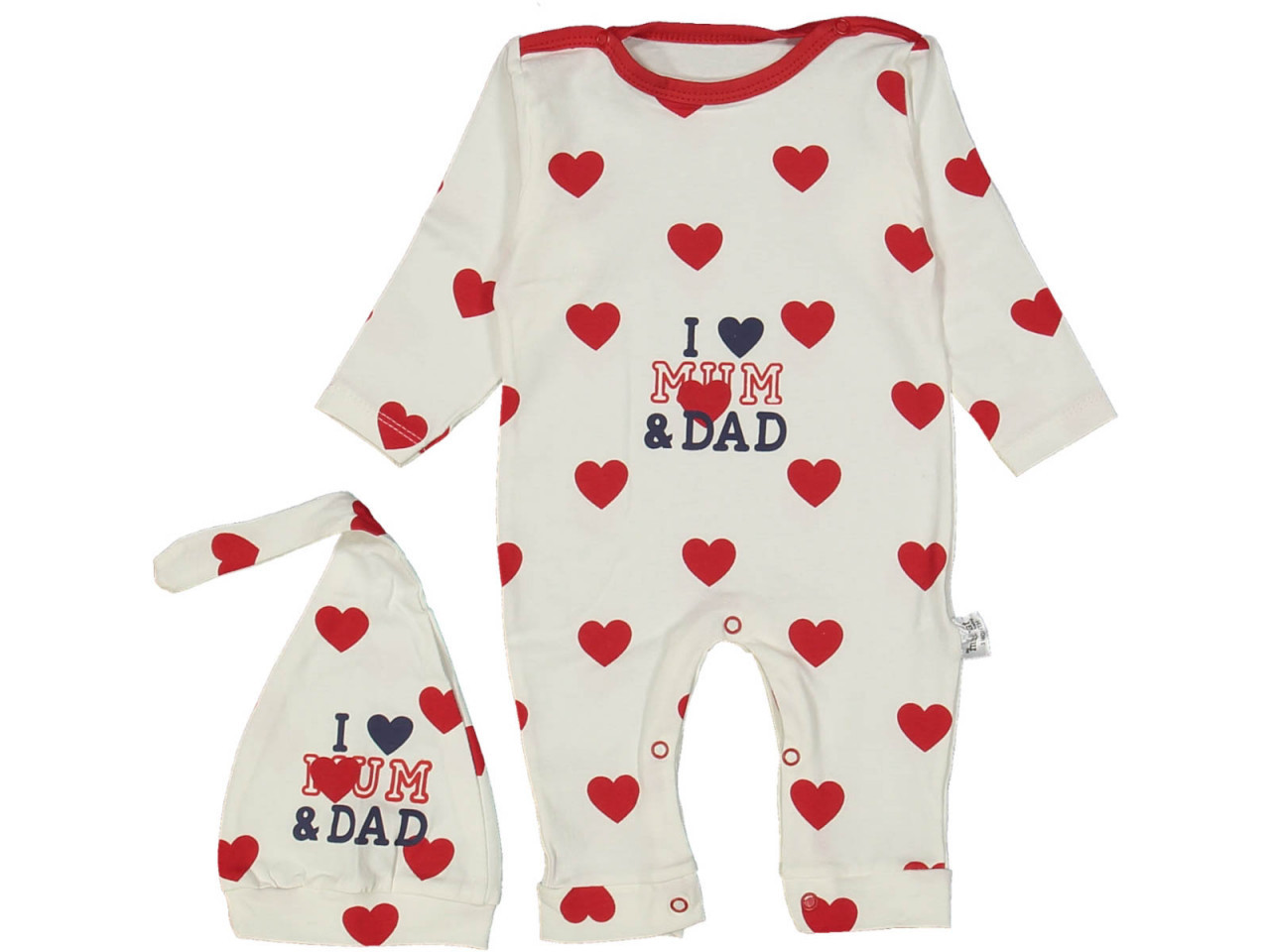 Salopeta I Love Mum and Dad, cu Caciulita, Pentru Bebelusi, 100% Bumbac, 0-12 luni