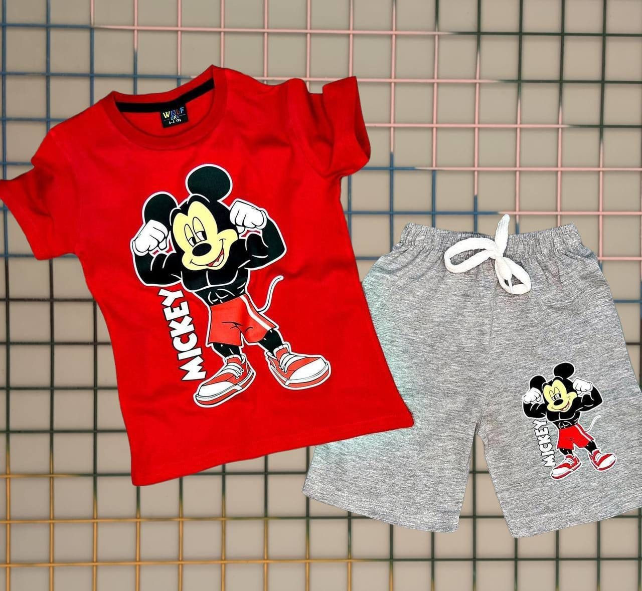 Compleu Mickey Gym pentru baietei, 100%Bumbac Rosu, 4-10 ani