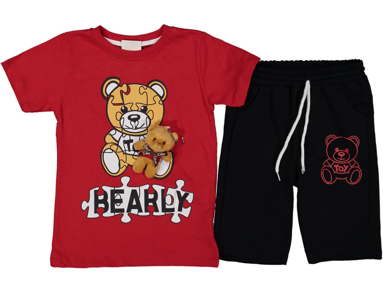 Compleu Rosu, Bearly, 2 Piese, 100% Bumbac, Pentru Baietei, 3-6 ani