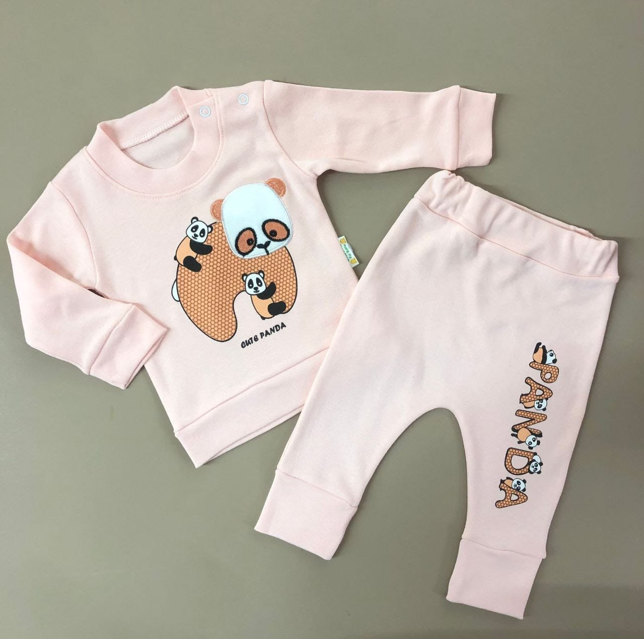 Compleu Panda, Corai, 2 Piese, Bluza si Pantaloni, Pentru Fetite, 9-18 luni