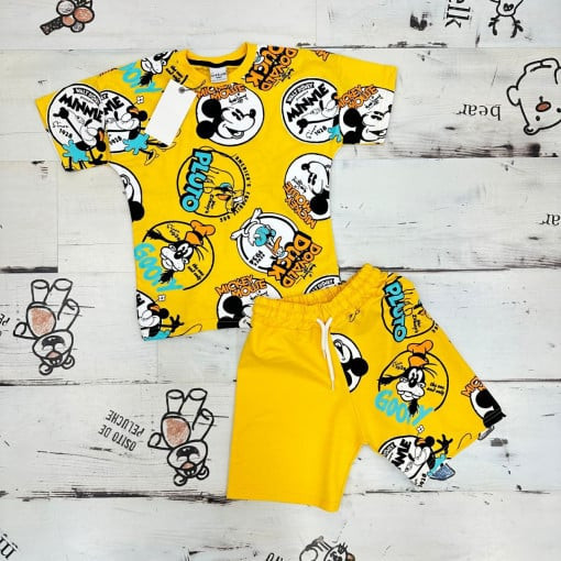 Compleu Galben, Clubul lui Mickey Mouse, 2 Piese, Tricou si Pantaloni Scurti, Bumbac 100%, Pentru Copii, 3-8 ani