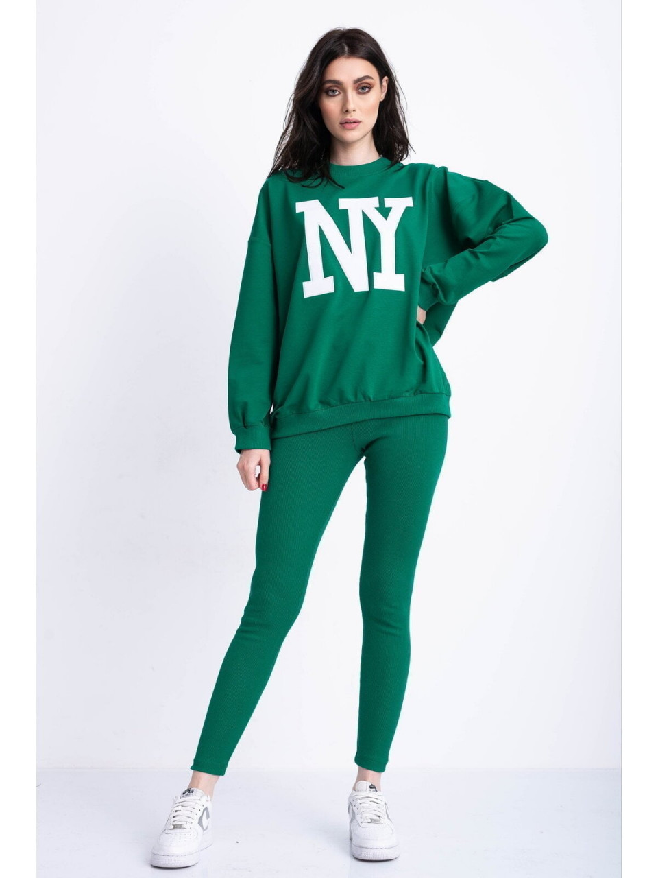 Trening Dama Pantaloni Stil Colant si Bluza Oversize Model NY verde