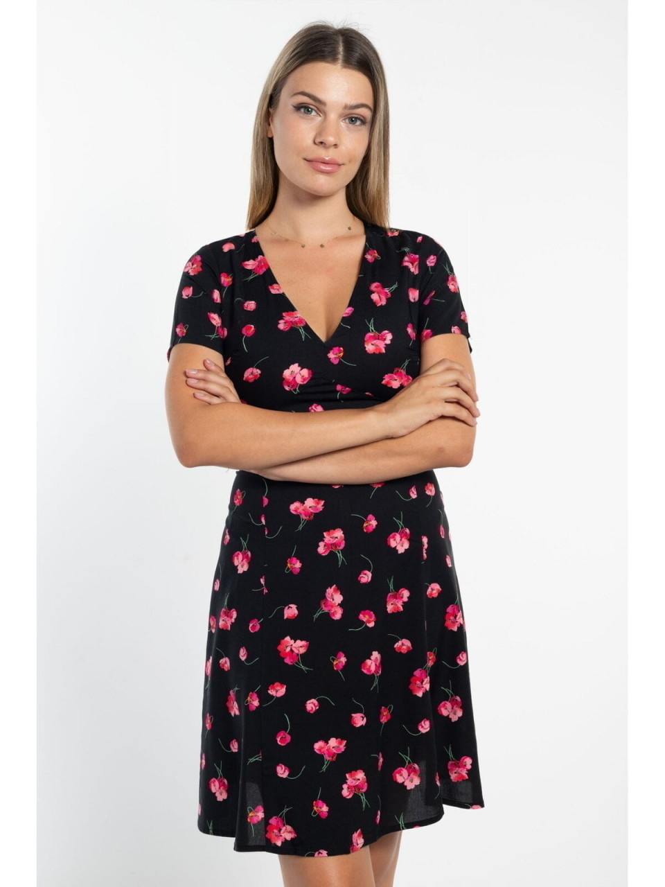 Rochie dama cu model floral neagra - 1 | YEO