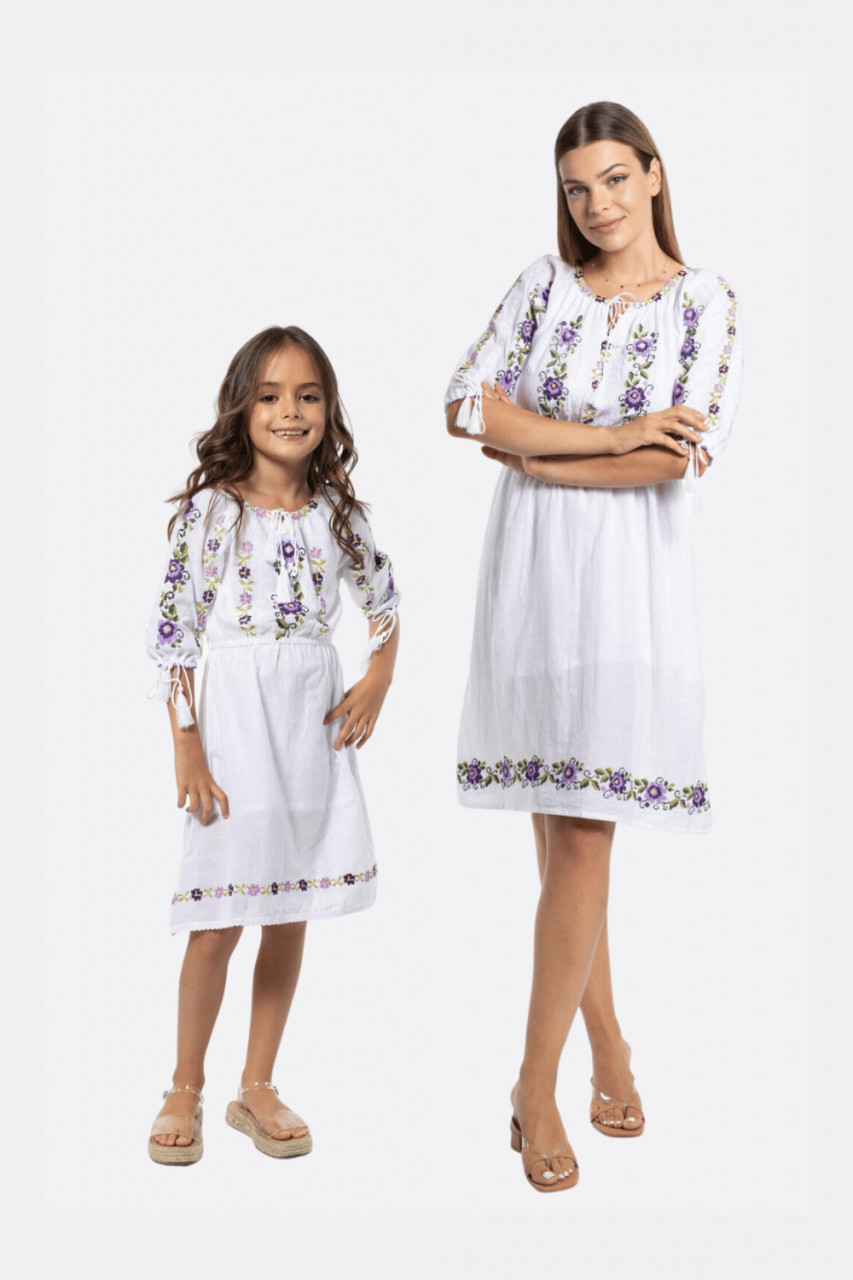 site uri cu rochii de ocazie ieftine Set rochii mama fiica cu model traditional mov