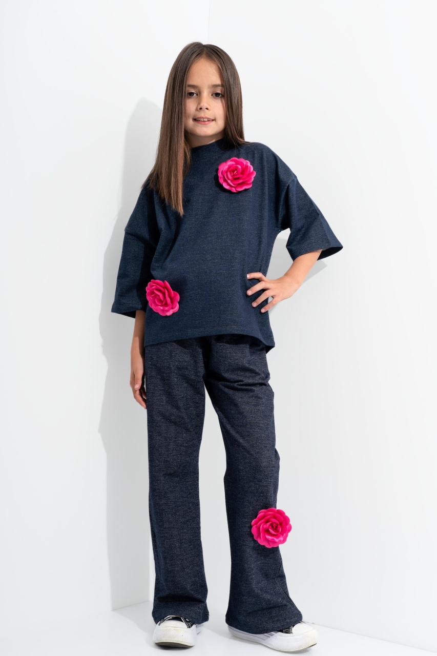 trening copii 9 10 ani fete Trening Fete CUSTOM Jeans Oversize WKND Flowers