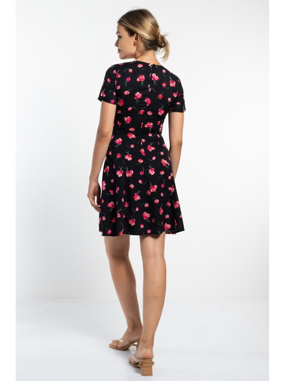 Rochie dama cu model floral neagra - 2 | YEO