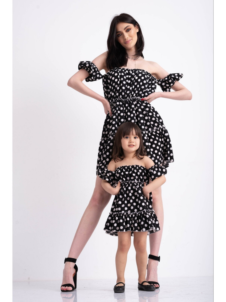 rochii de seară pentru femei de 60 ani Set Rochii de Culoare Neagra cu Buline Albe Vaporoase pentru Mama Fiica