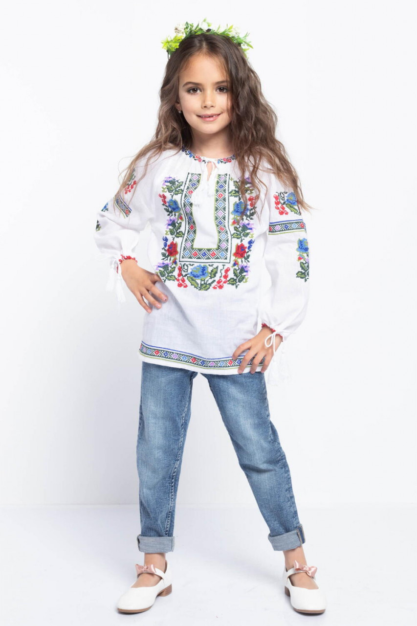 Bluza Traditionala din Bumbac Alb cu Broderie Florala