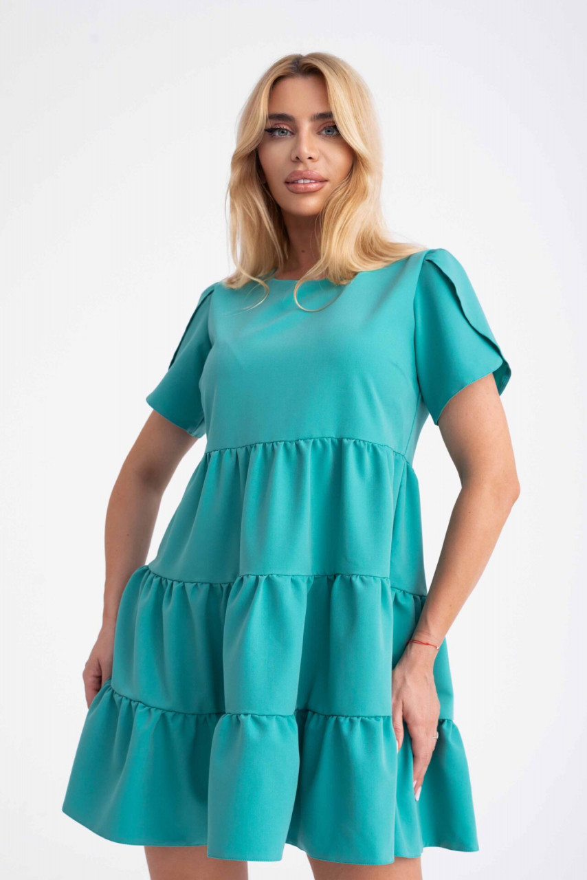 Rochie mini turcuaz cu volane