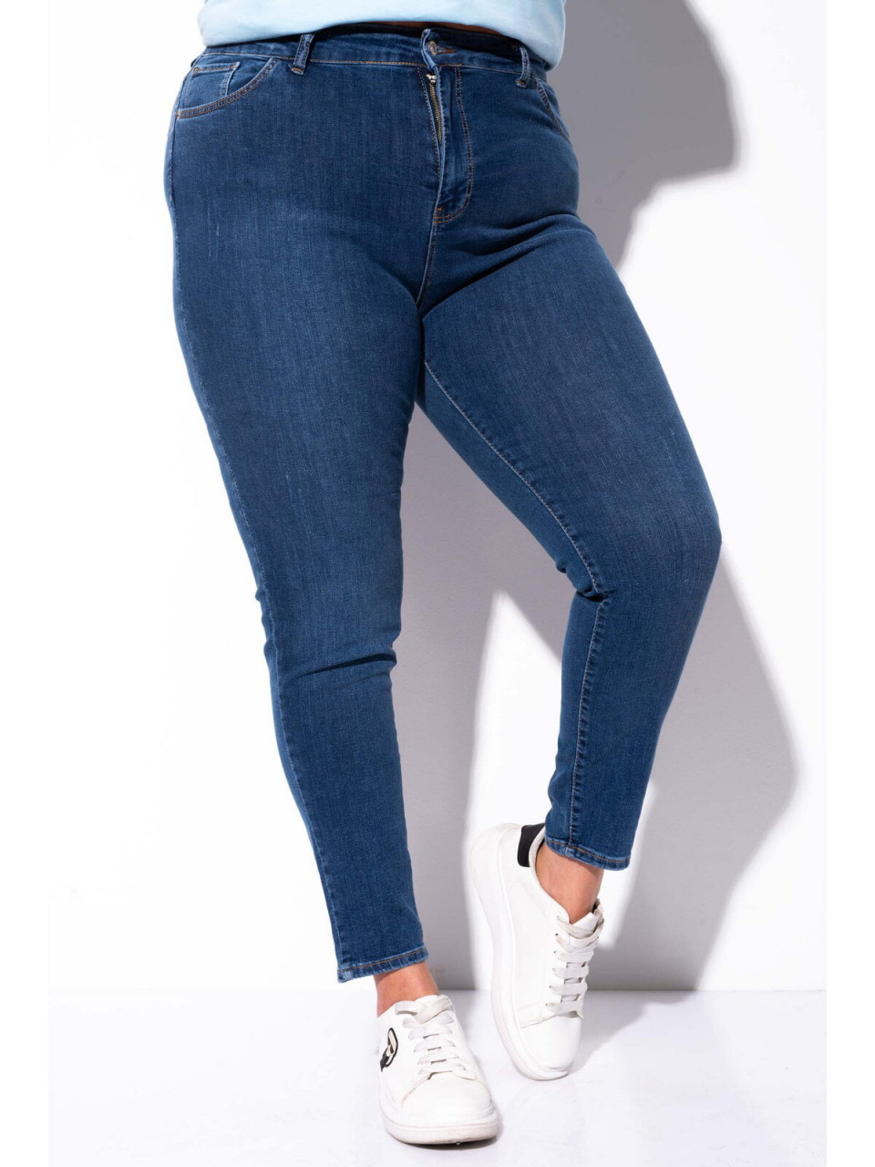 Blugi dama extra plus size din bumbac bleu simpli