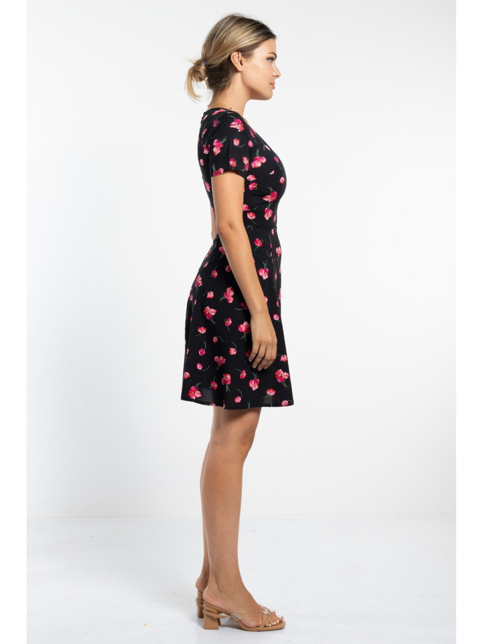 Rochie dama cu model floral neagra - 3 | YEO