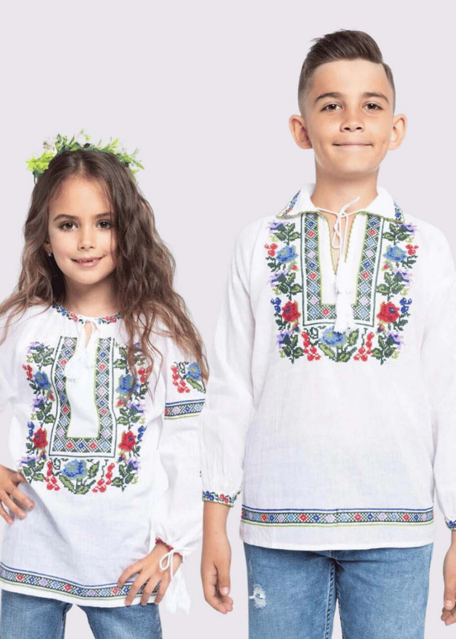Set Frate Sora bluze traditionale cu broderie multicolora pentru fete si baieti