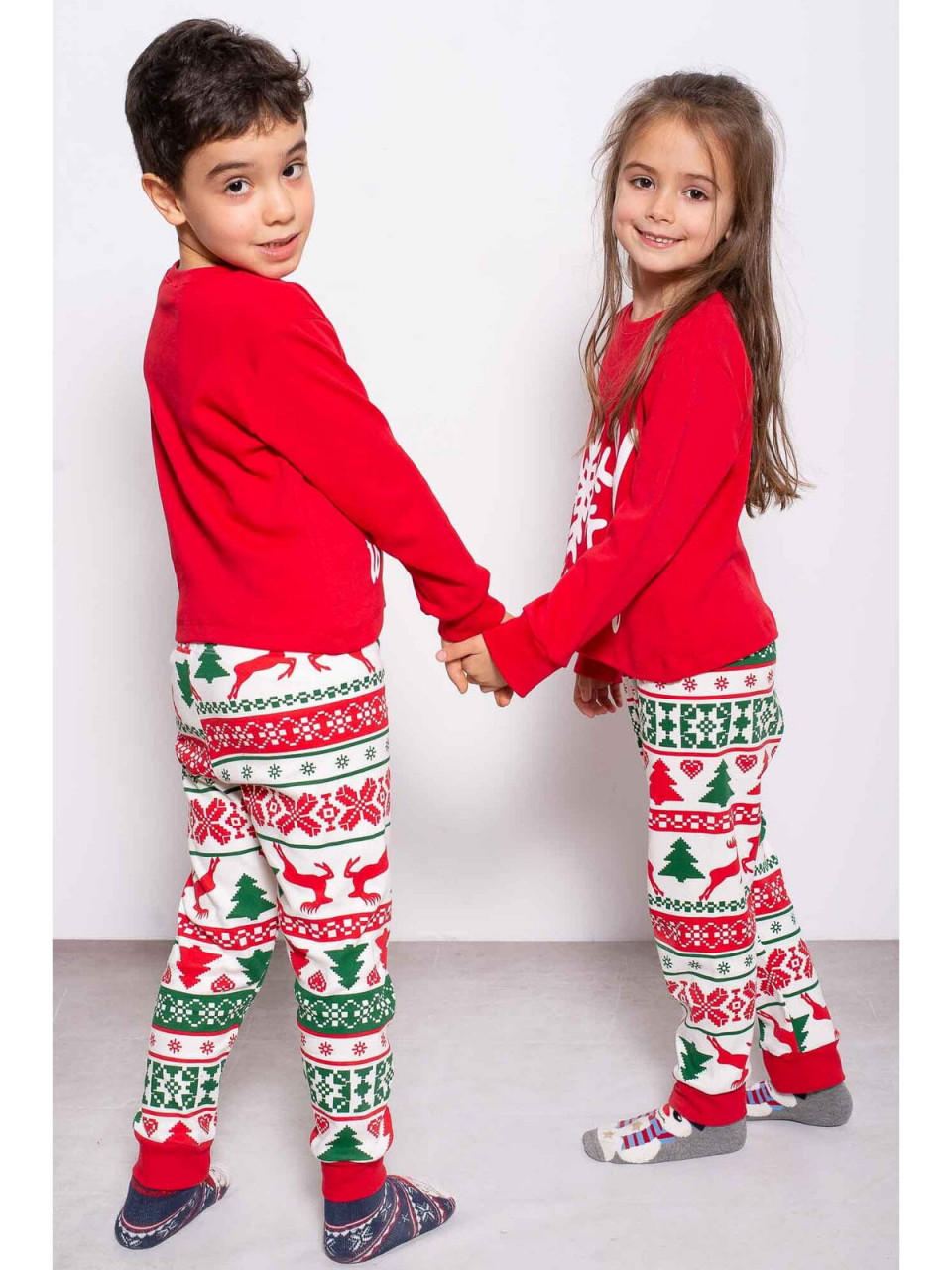 Pijama Craciun Copil cu Maneca Lunga din Bumbac Rosu Gingerbread