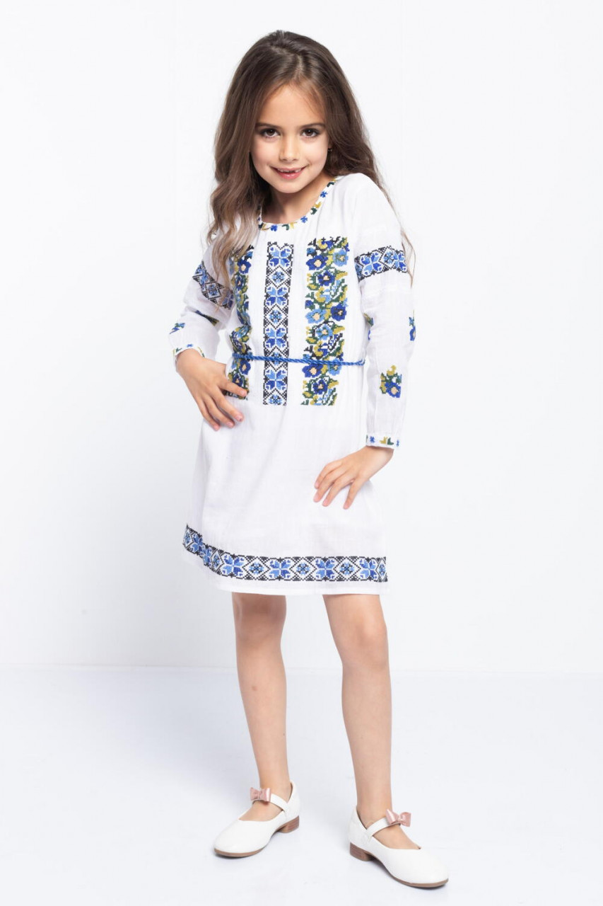 Rochie Traditionala din Bumbac Alb cu Broderie Florala