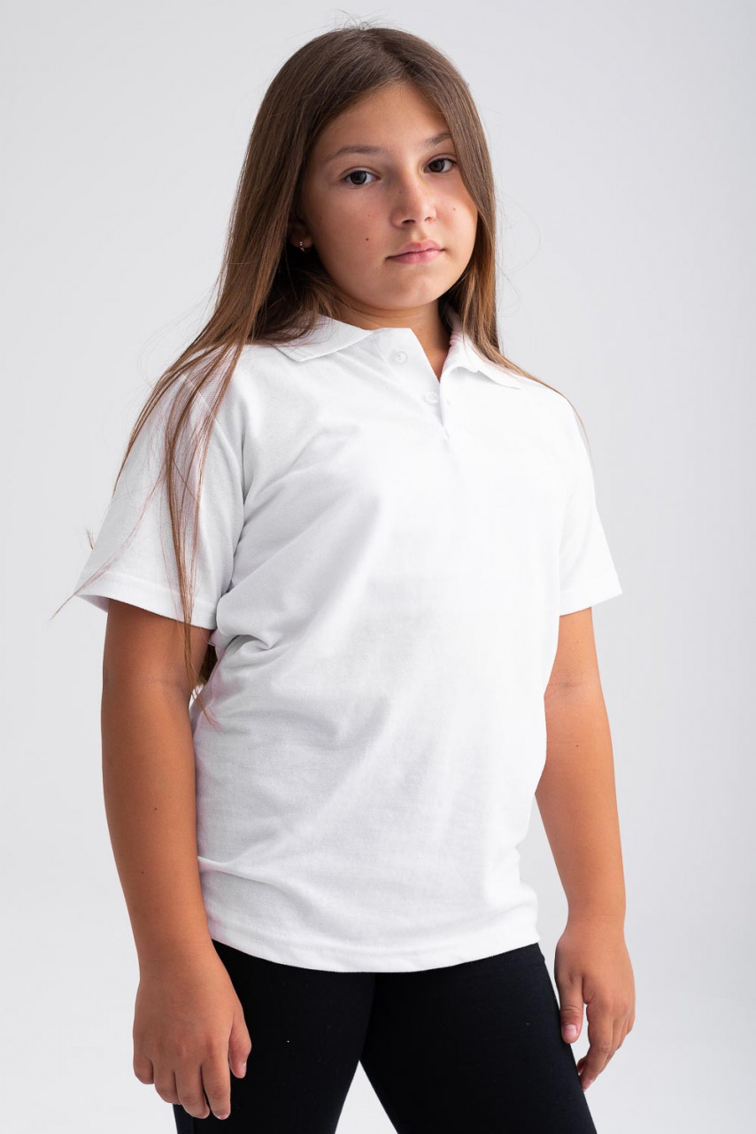 Tricou polo fete din bumbac cu maneca scurta alb