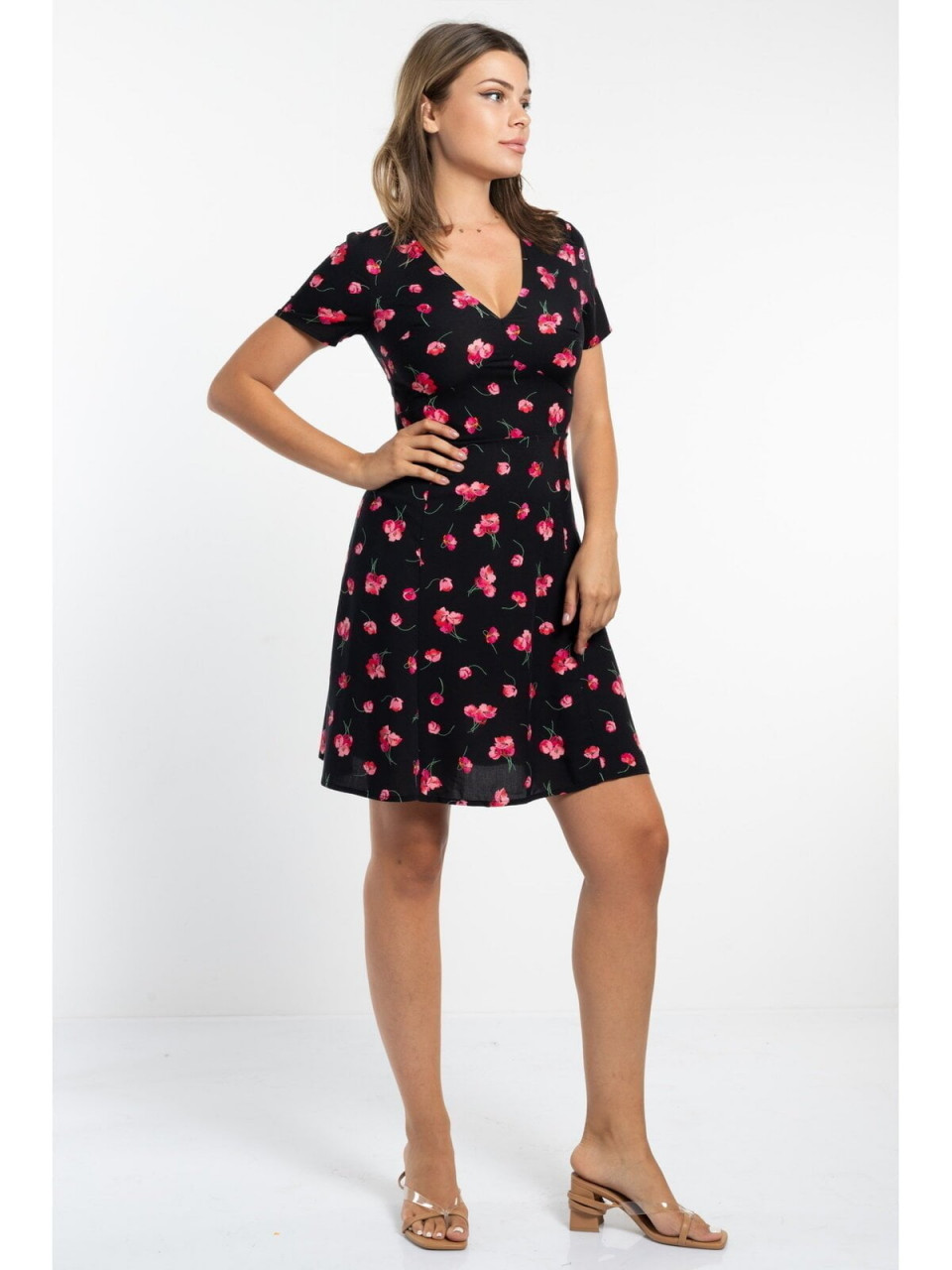 Rochie dama cu model floral neagra - 4 | YEO