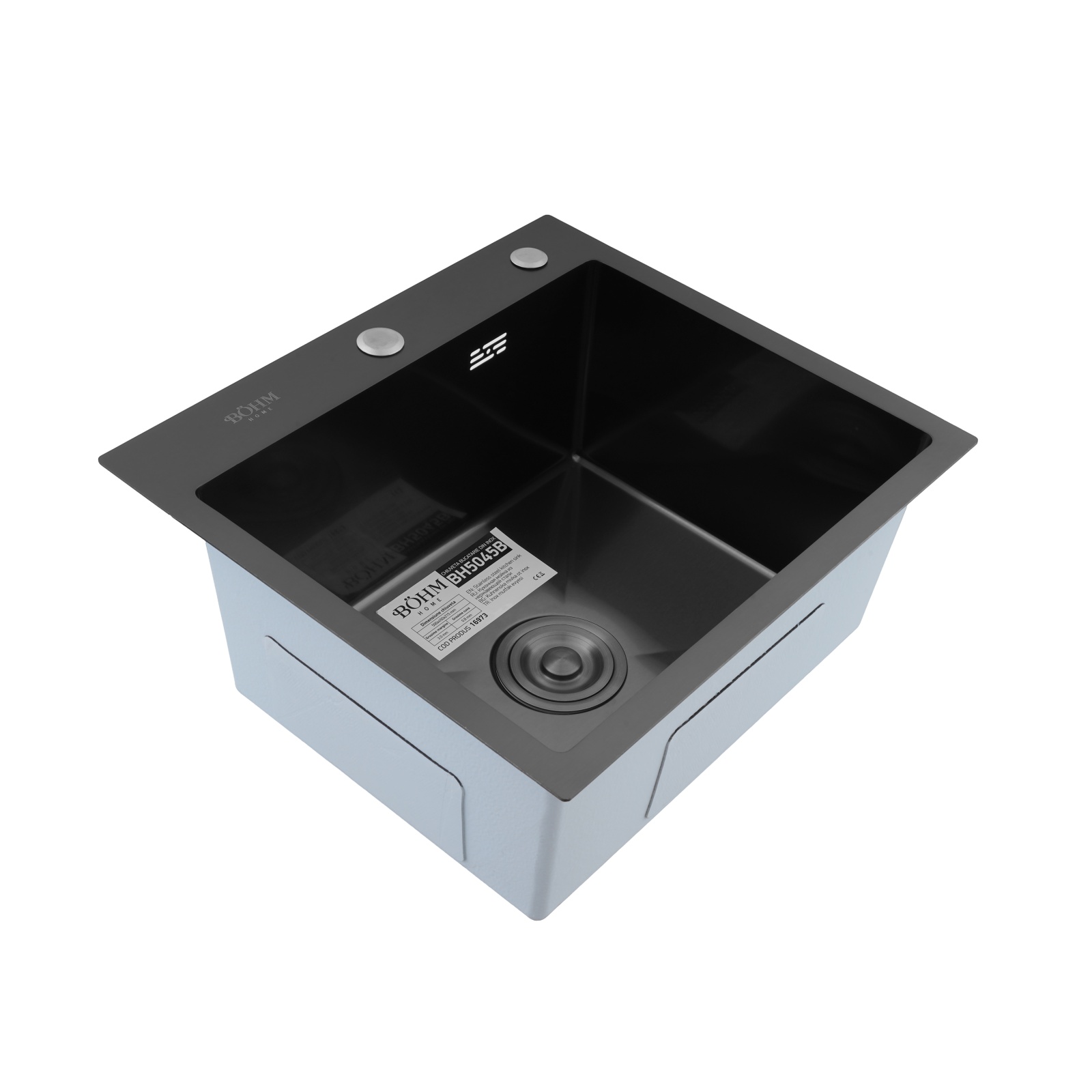 Chiuvetă de bucătărie din inox alimentar SUS304 BH5045B BÖHM, Nano Black 500 × 450 × 215 mm