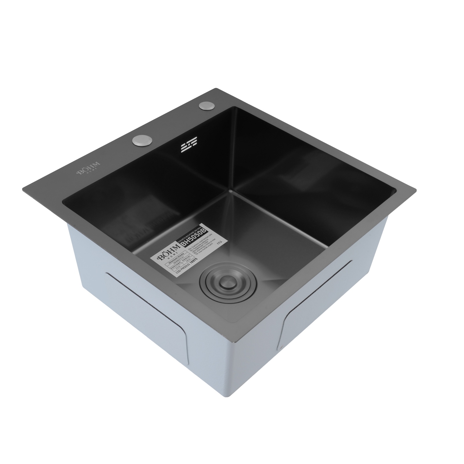 Chiuvetă de bucătărie din inox alimentar SUS304 BH5050B BÖHM Nano Black 500X500X215 mm