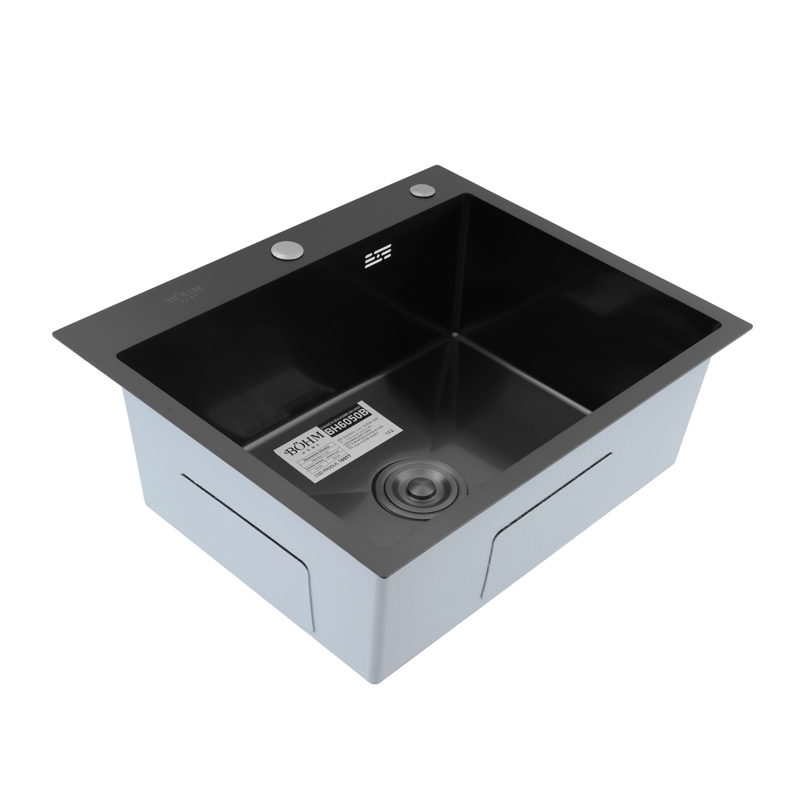 Chiuvetă de bucătărie din inox alimentar SUS304 BH6050B BÖHM NANO–BLACK 600X500X215 mm