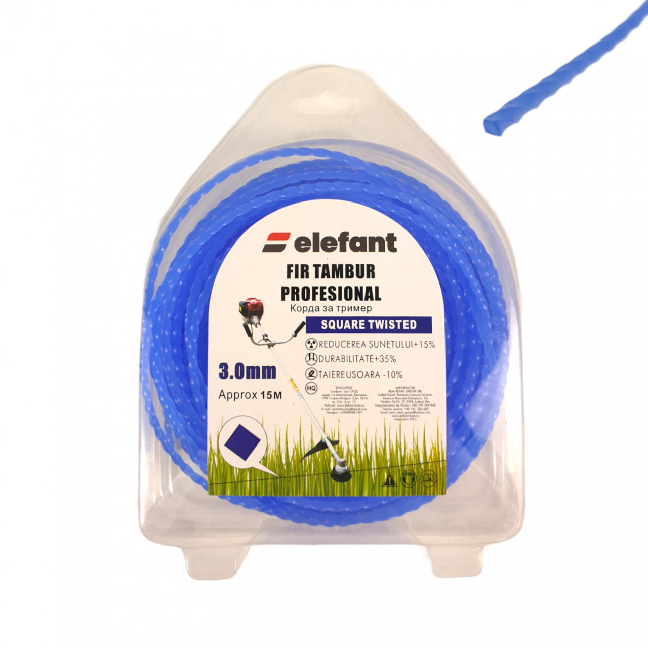 FIR TAMBUR (PATRAT TWISTED BLUE) 3.0mm x 15m, Elefant