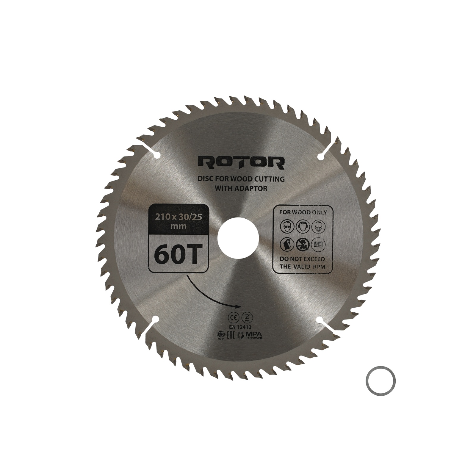 Disc taiat lemn ROTOR 210*30/25,4 cu adaptor 60T