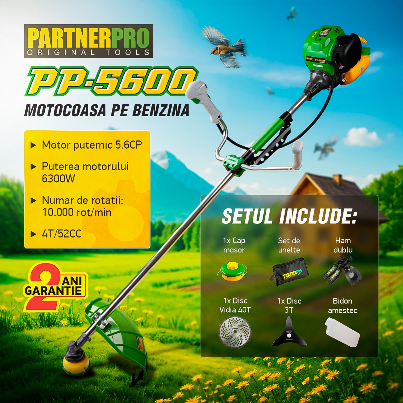 Motocoasa pe benzina PartnerPro PP5600 , 4 T, 5.6CP, 52CC