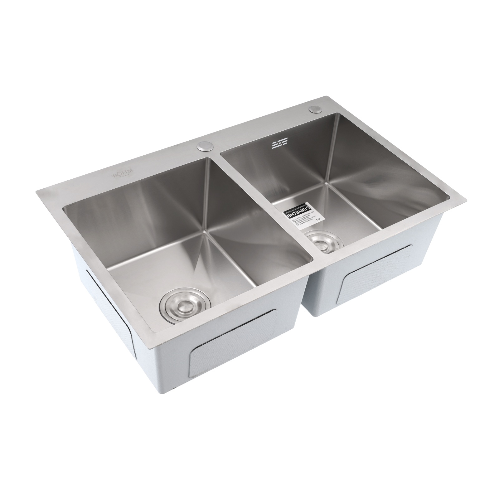 Chiuvetă de bucătărie dublă din inox alimentar BH7849DS BÖHM Satin 780x490x215 mm