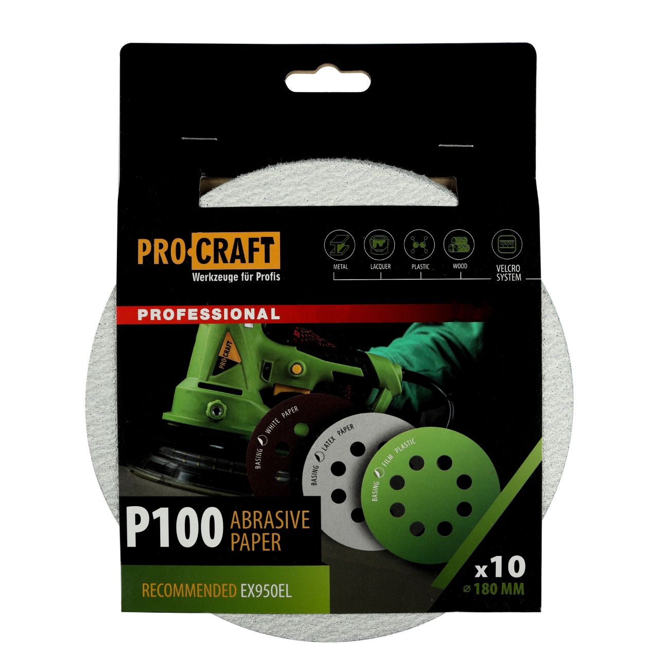 Disc abraziv pentru slefuitor cu excentric KB180.100 PROCRAFT (10 buc) Diametru: 180 mm, Granulatie: P100