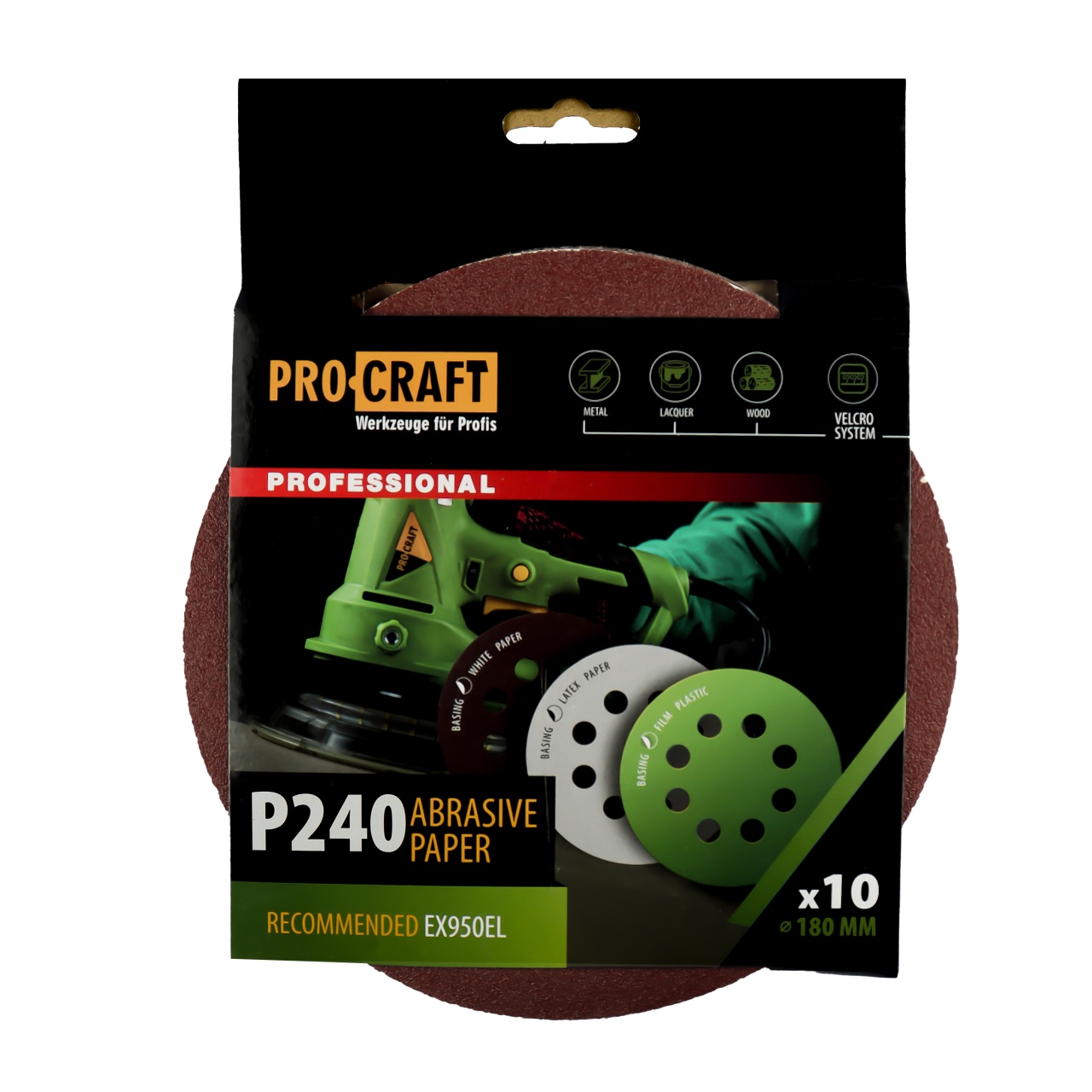 Disc abraziv pentru slefuitor cu excentric KD180.240 PROCRAFT (Set 10 buc)Diametru: 180 mm Granulatie: P240