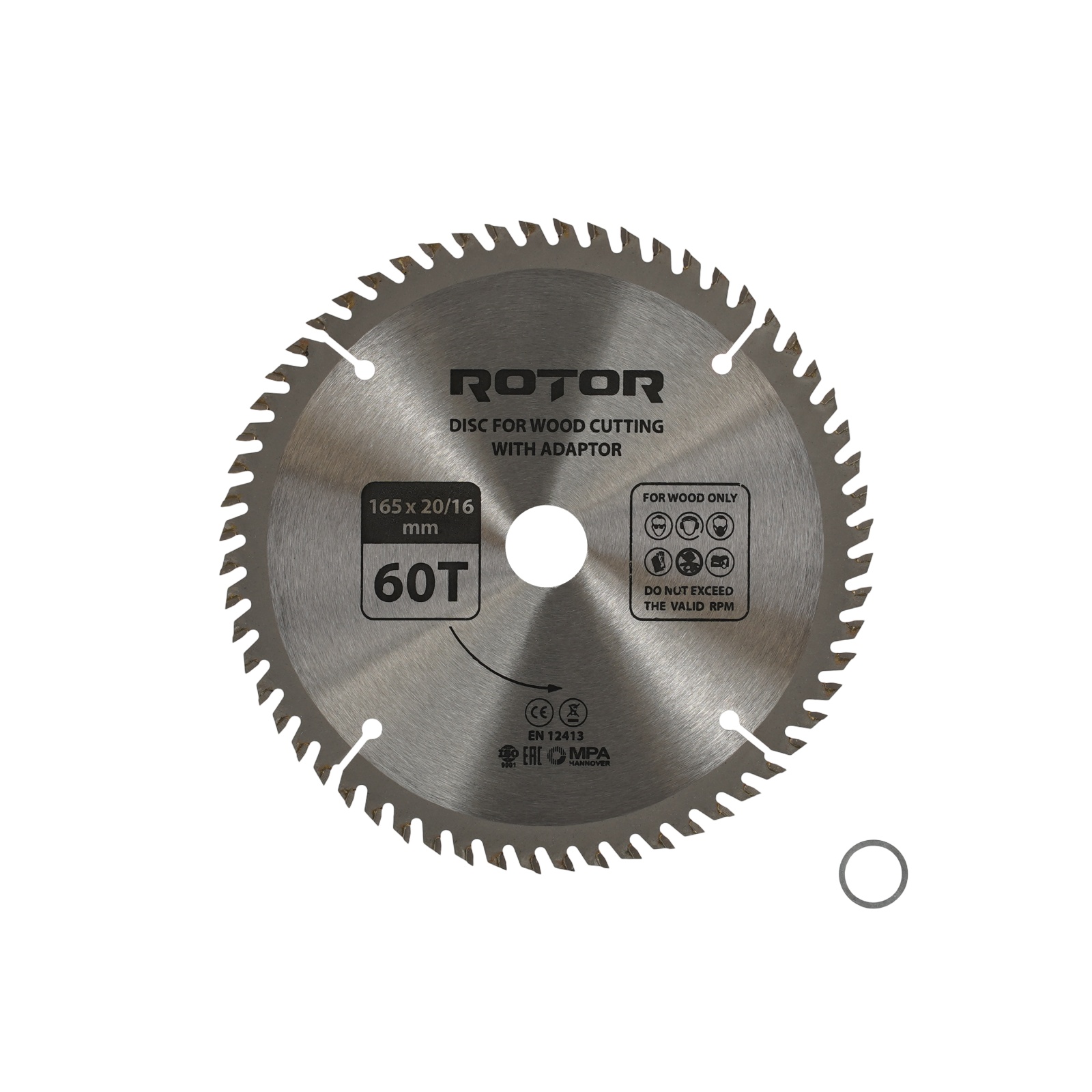 Disc taiat lemn ROTOR 165*20/16 cu adaptor 60T