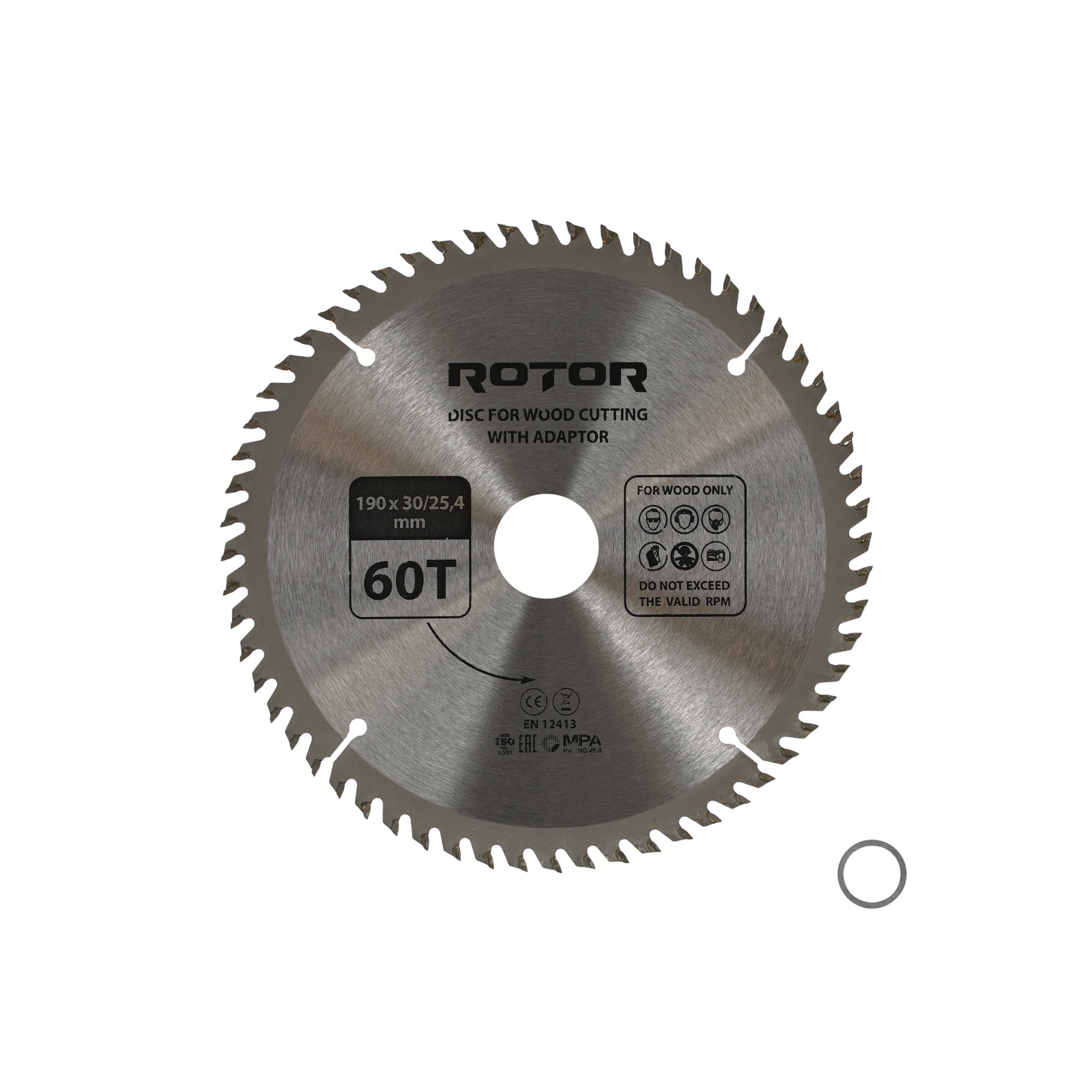 Disc taiat lemn ROTOR 190*30/25,4 cu adaptor 60T
