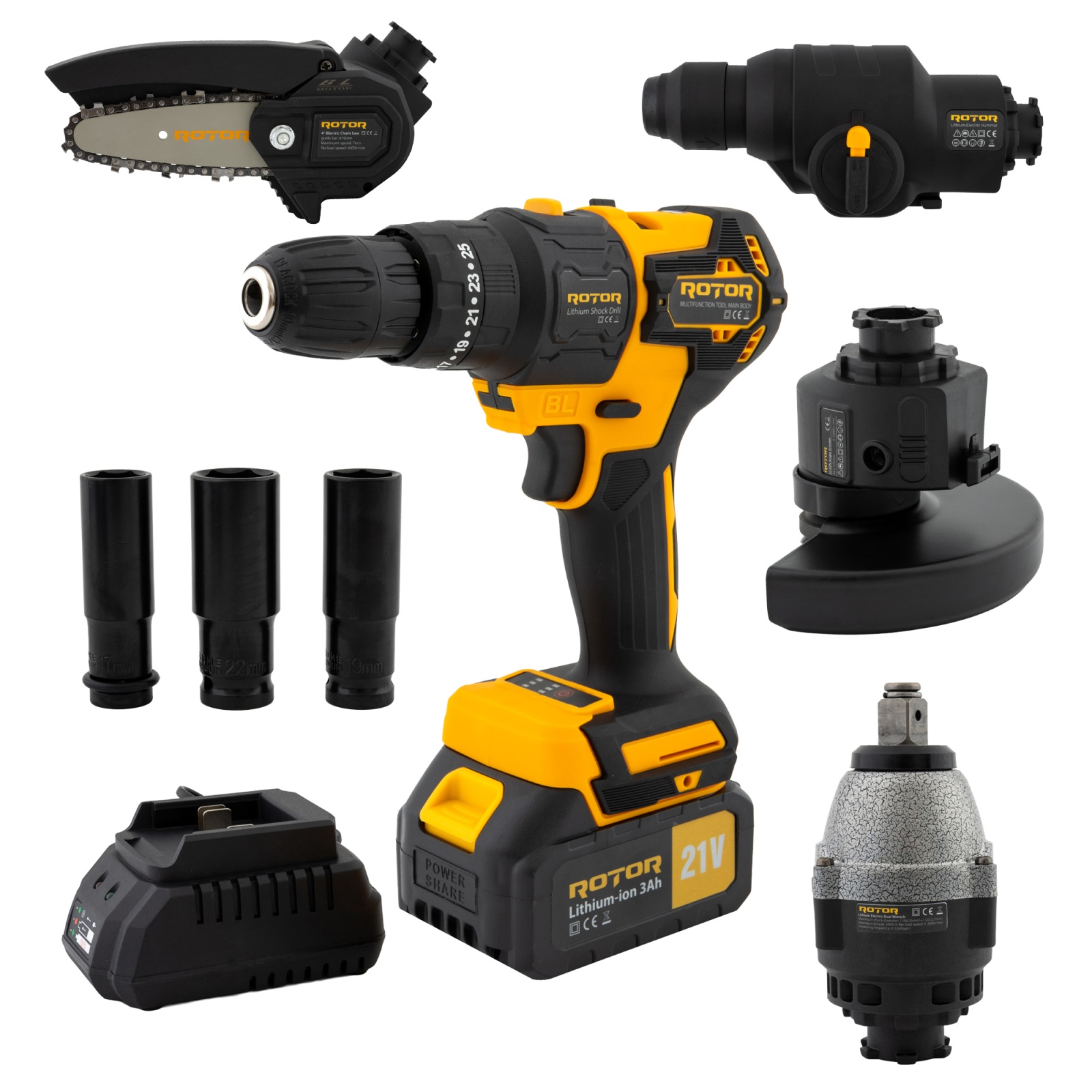 Multifunctional 5 in 1 pe acumulator ROTOR RTS2 , 24000 rot/min, 21V/3Ah, Brushless