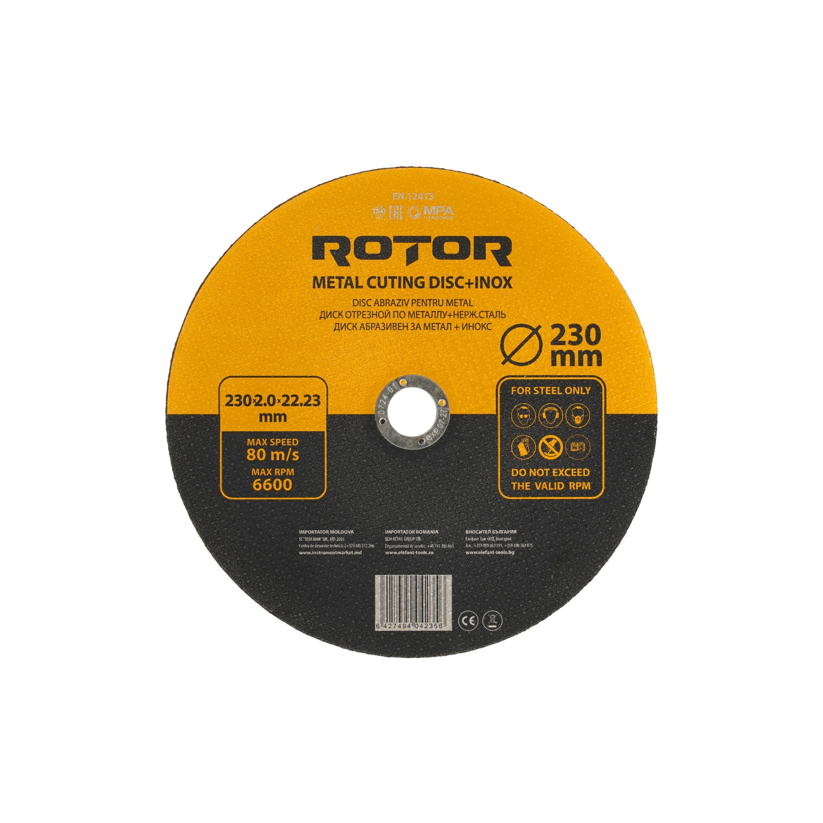 Disc abraziv pentru metal+inox ROTOR 230*2,0*22,23