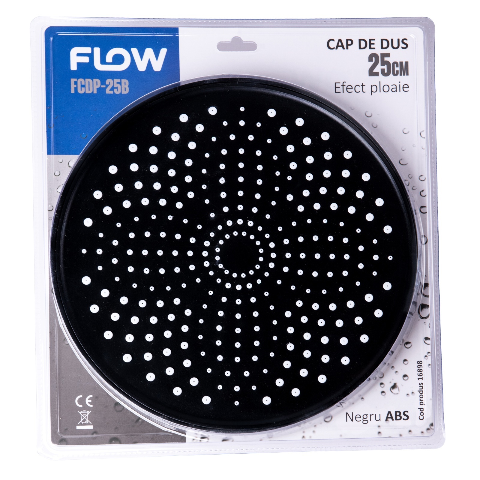 Pentru Casa si Camping - FCDP-25B Cap de dus 25 cm tip ploaie, negru ABS, FLOW