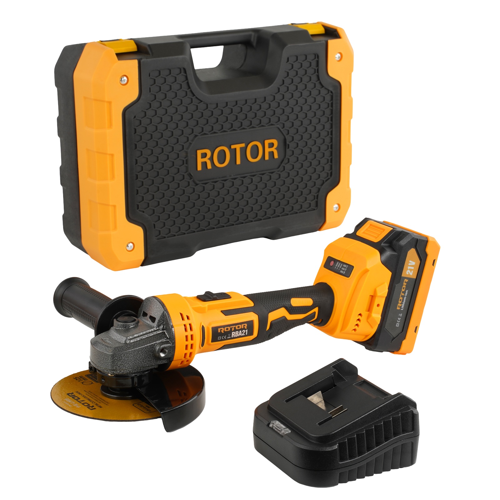 Polizor unghiular cu variator, ROTOR RBA21,8500 RPM, cu acumulator 21 V /3 Ah