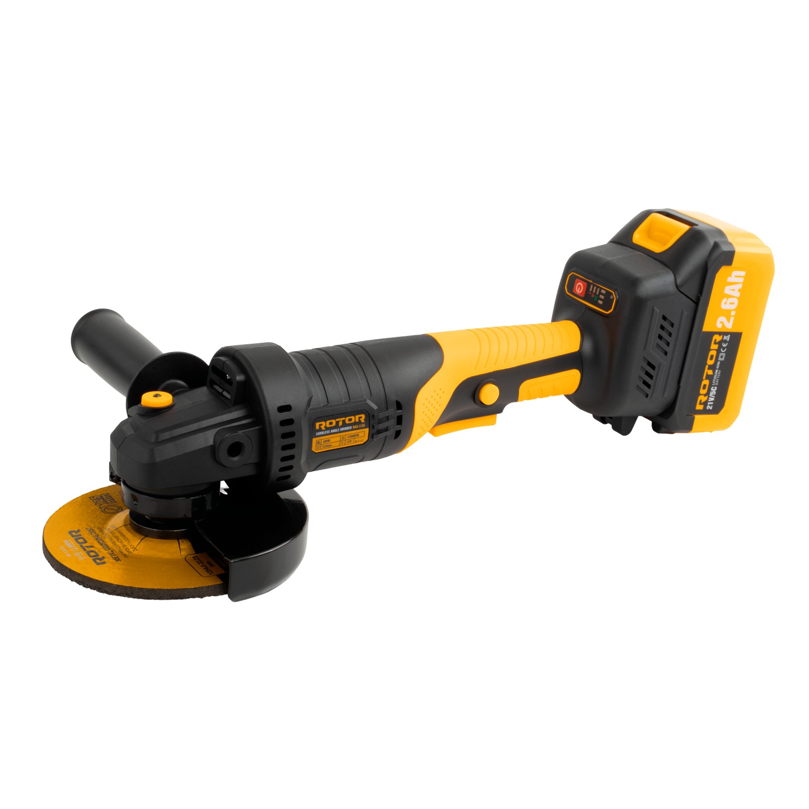 Polizor unghiular pe acumulator ROTOR RAG-2.6A, 21V/2,6 Ah, 600W, Brushless