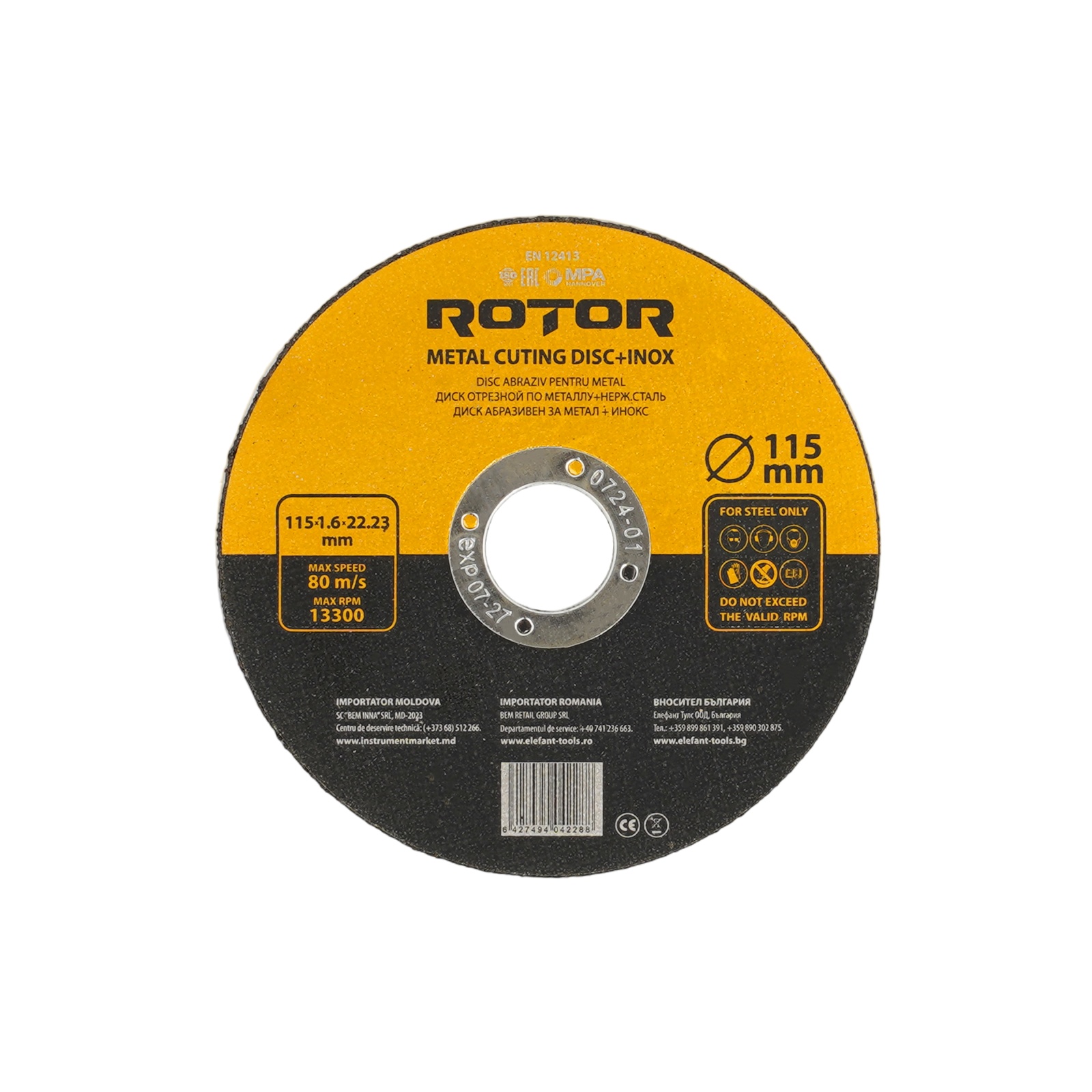Disc abraziv pentru metal+inox ROTOR 115*1,6*22, 23