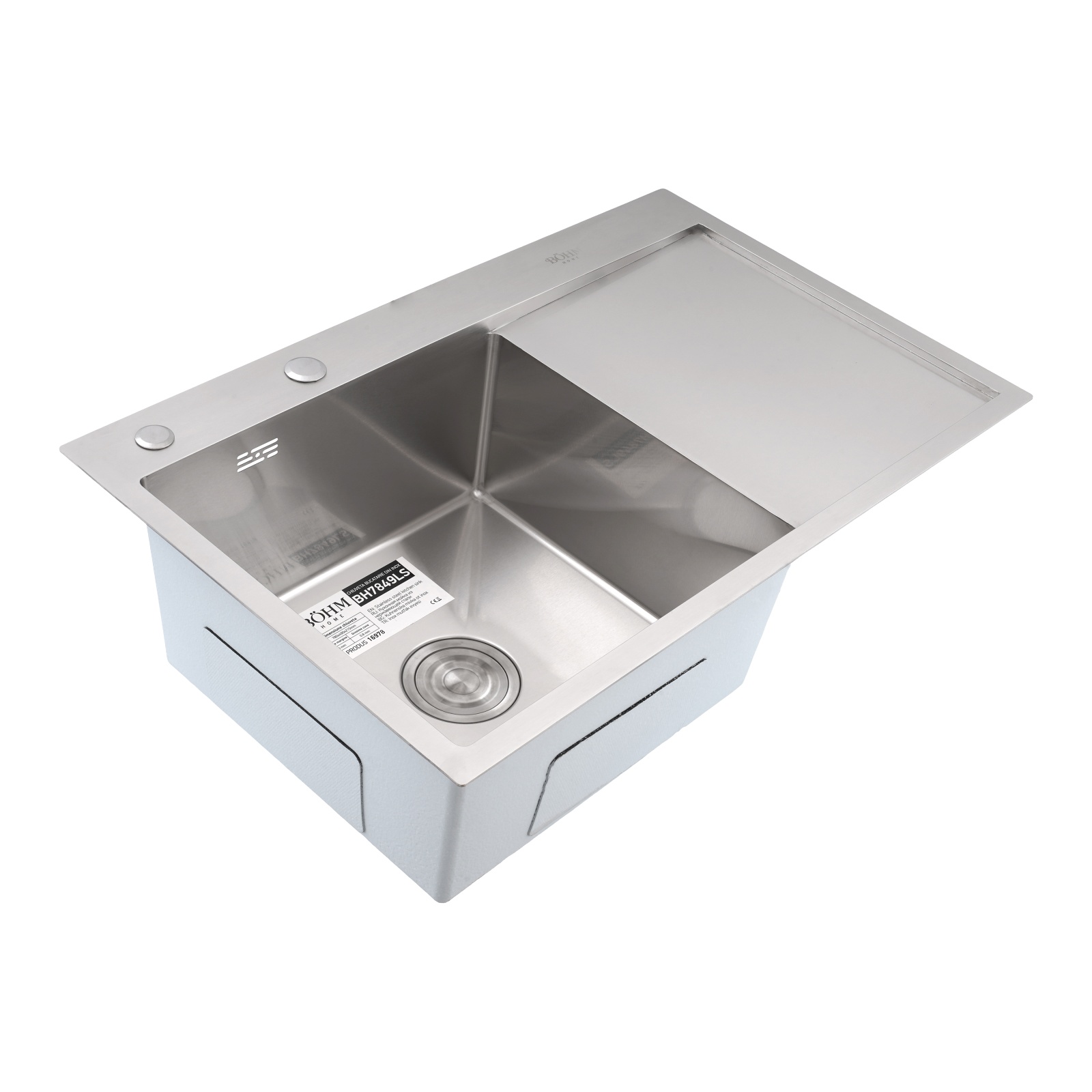 Chiuvetă de bucătărie din inox alimentar SUS304 – BÖHM BH7849LS SATIN 780 × 490 × 215 mm