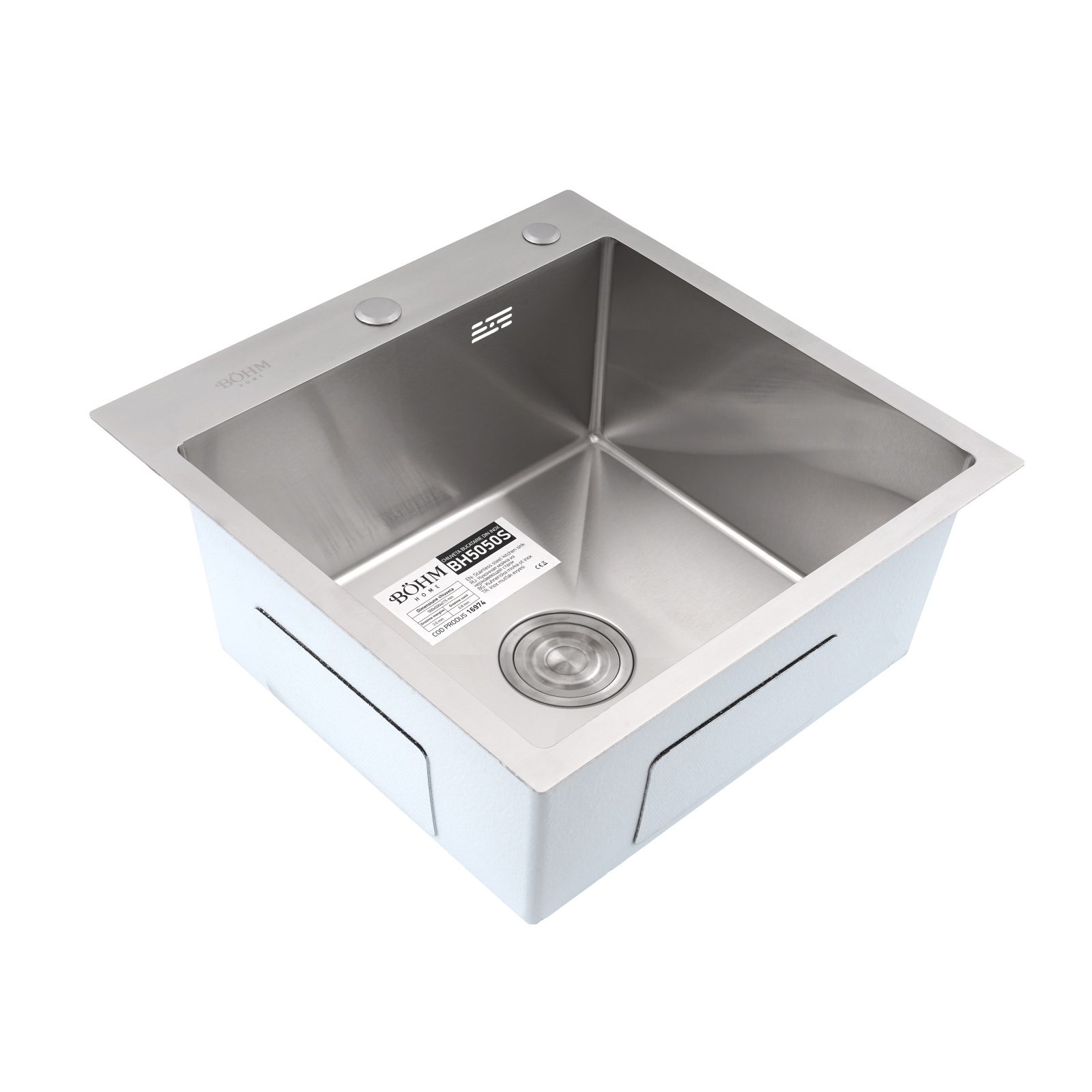 Chiuvetă de bucătărie din inox alimentar SUS304 BH5050S BÖHM Satin 500X500X215 mm