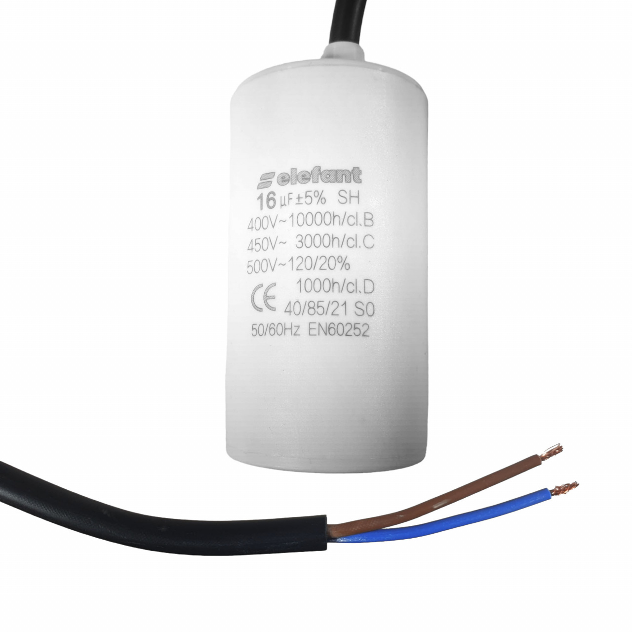 Condensator cu fire CBB60 16µF 40x70mm 450V, Elefant