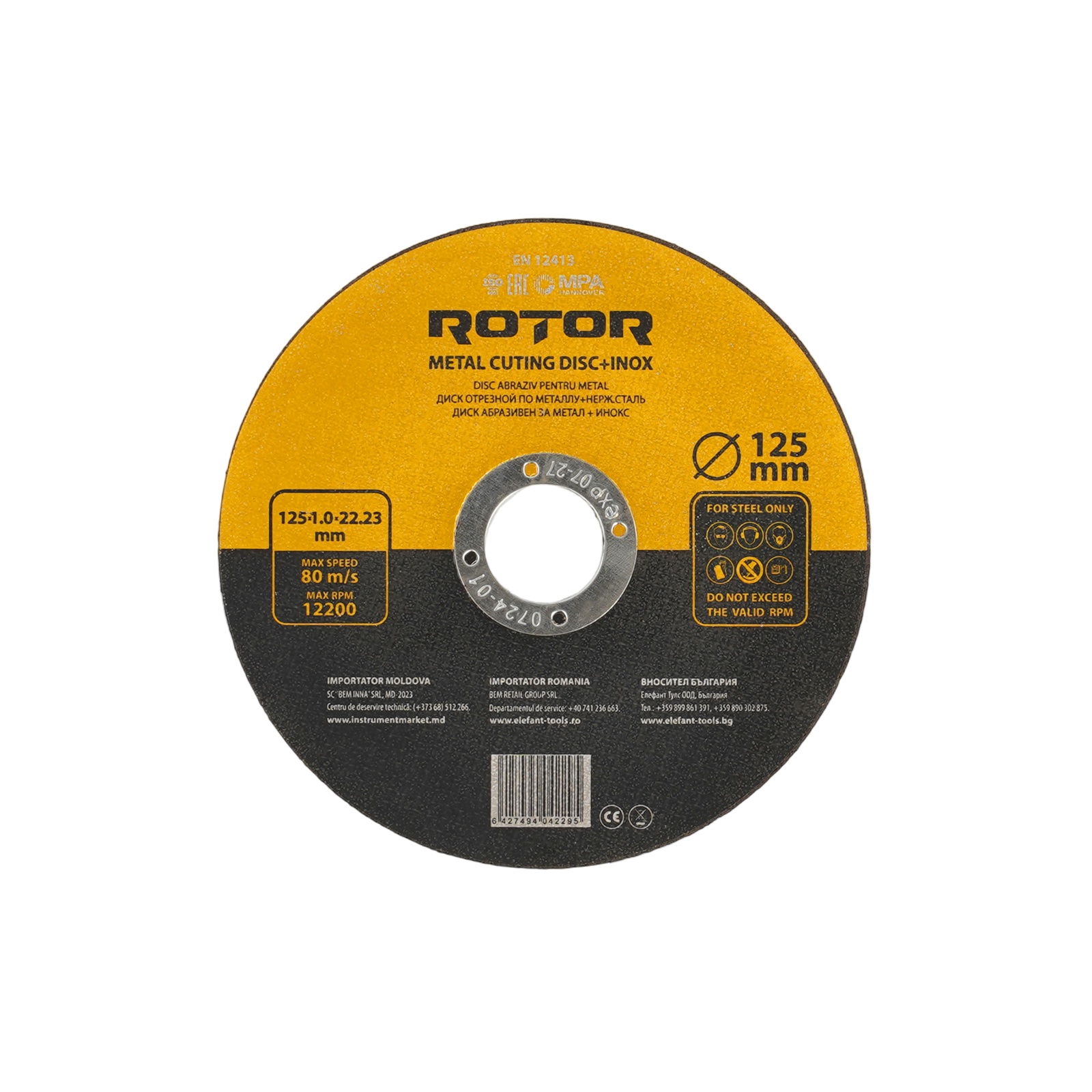 Disc abraziv pentru metal+inox ROTOR 125*1,0*22,23