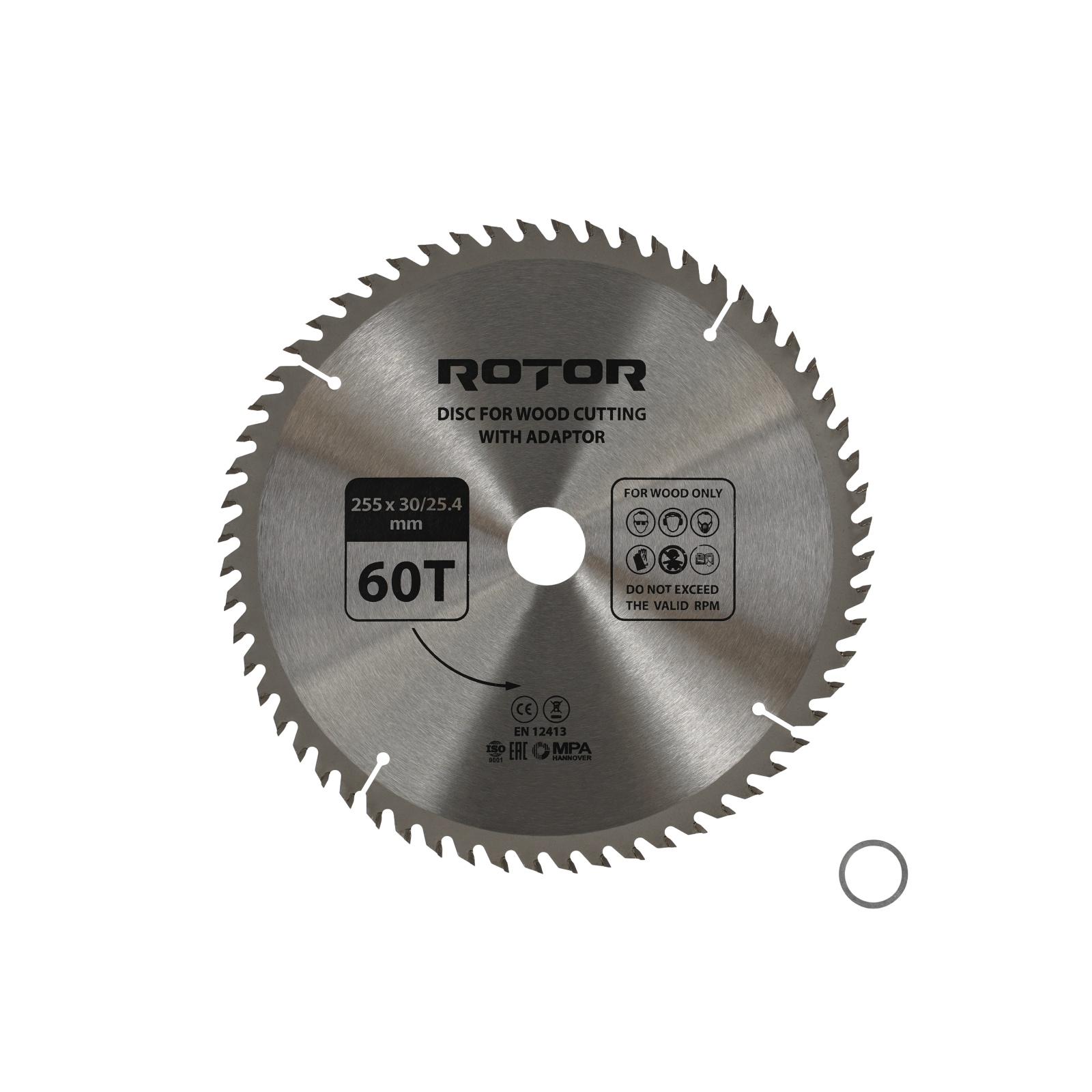 Disc taiat lemn ROTOR 255*30/25,4 cu adaptor 60T