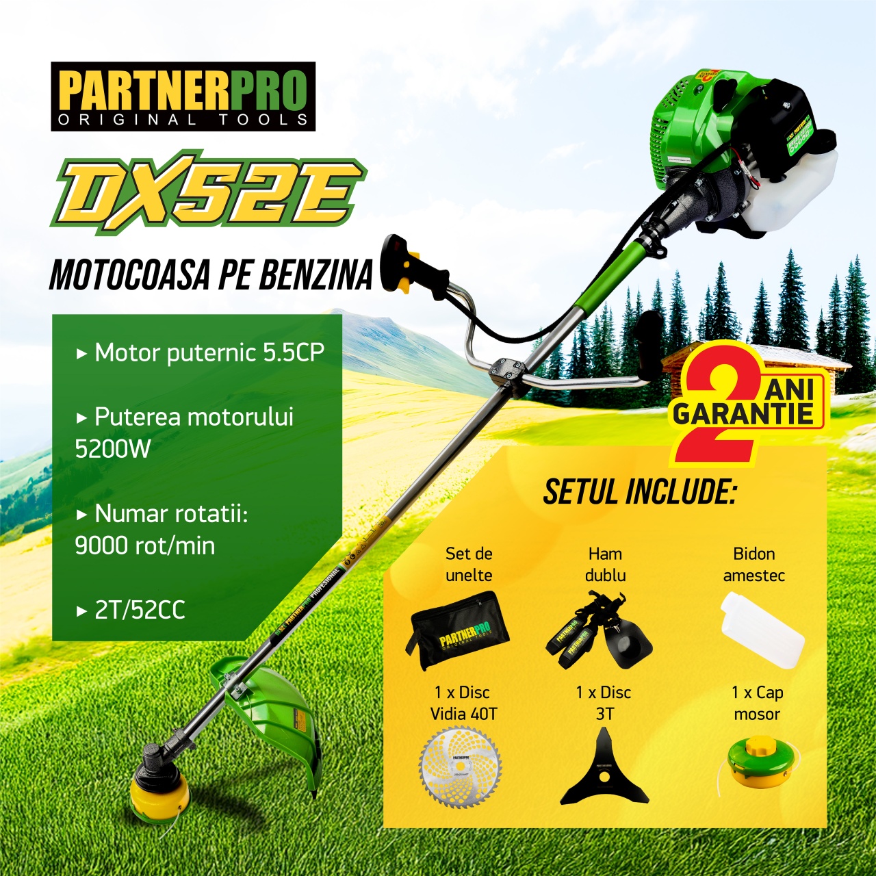 Motocoasa pe benzina PARTNER PRO DX52E 5.5 CP , 2T , 9000 rpm