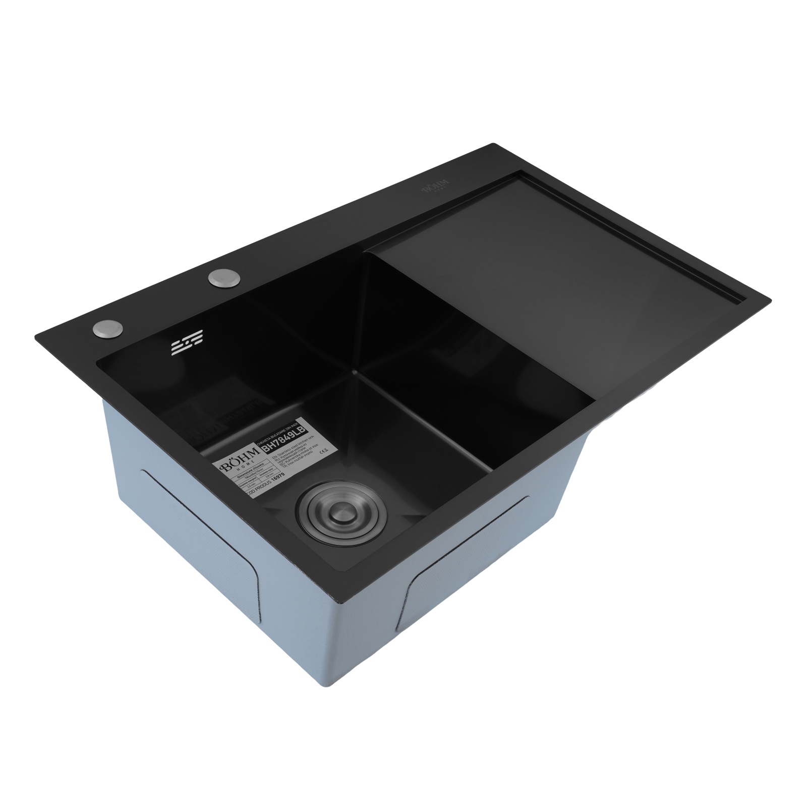 Chiuvetă de bucătărie din inox alimentar SUS304 BH7849LB BÖHM Nano Black 780x490x215 mm