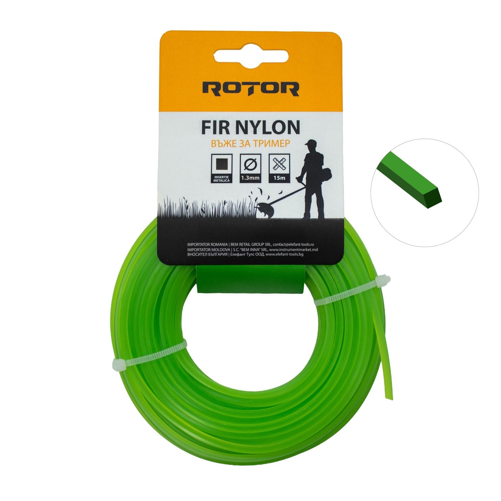 Fir nylon profil patrat  pentru motocoasa ROTOR