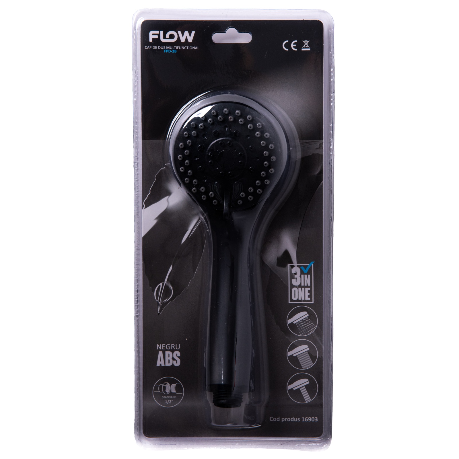 Import - FPD-2B Cap de dus multifunctional 3 in 1, negru ABS, FLOW