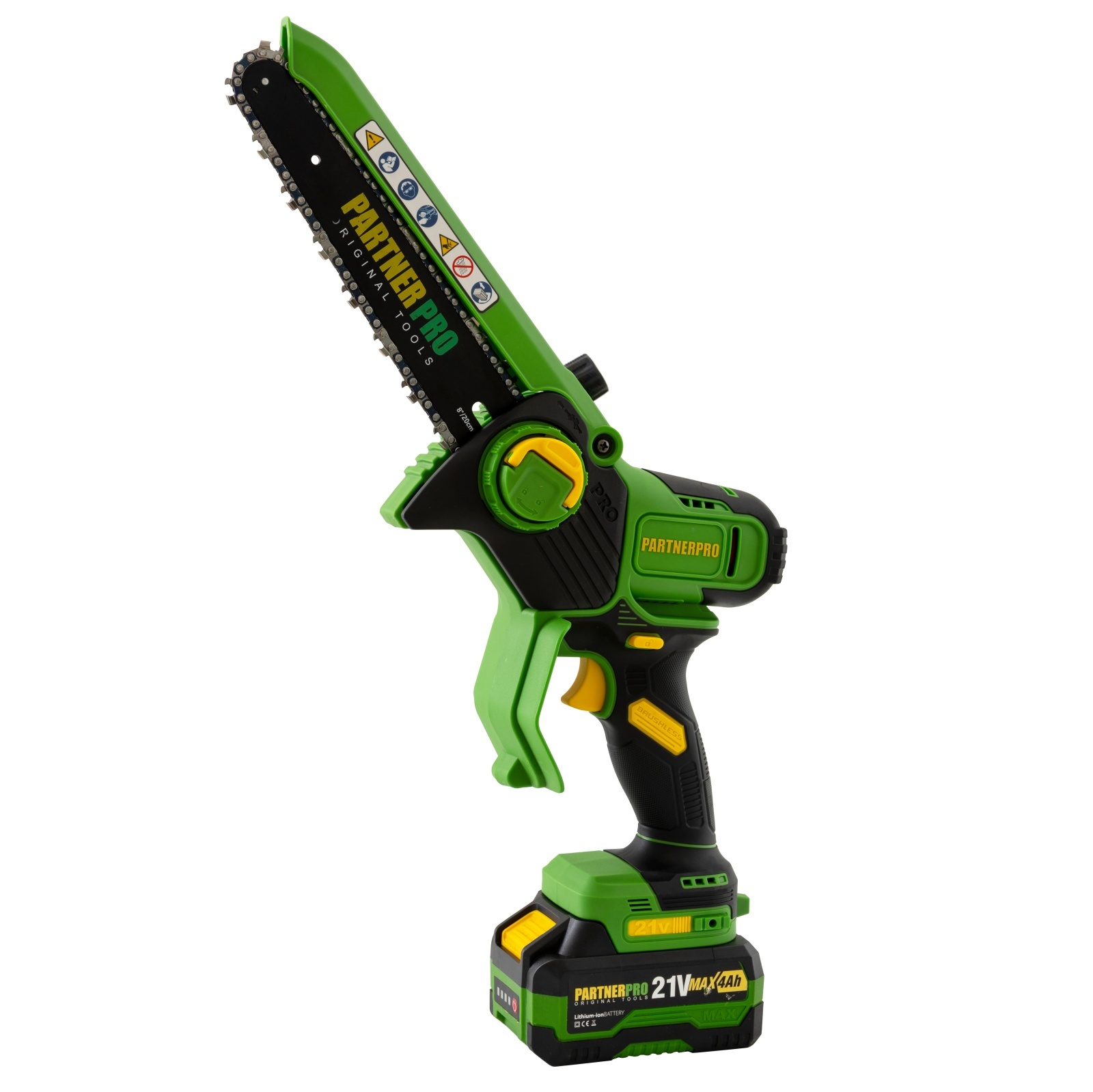 Mini Fierăstrău cu Lanț și Acumulator PPBS-84 PARTNERPRO, Brushless, 21V / 4Ah, Indicator sarcină