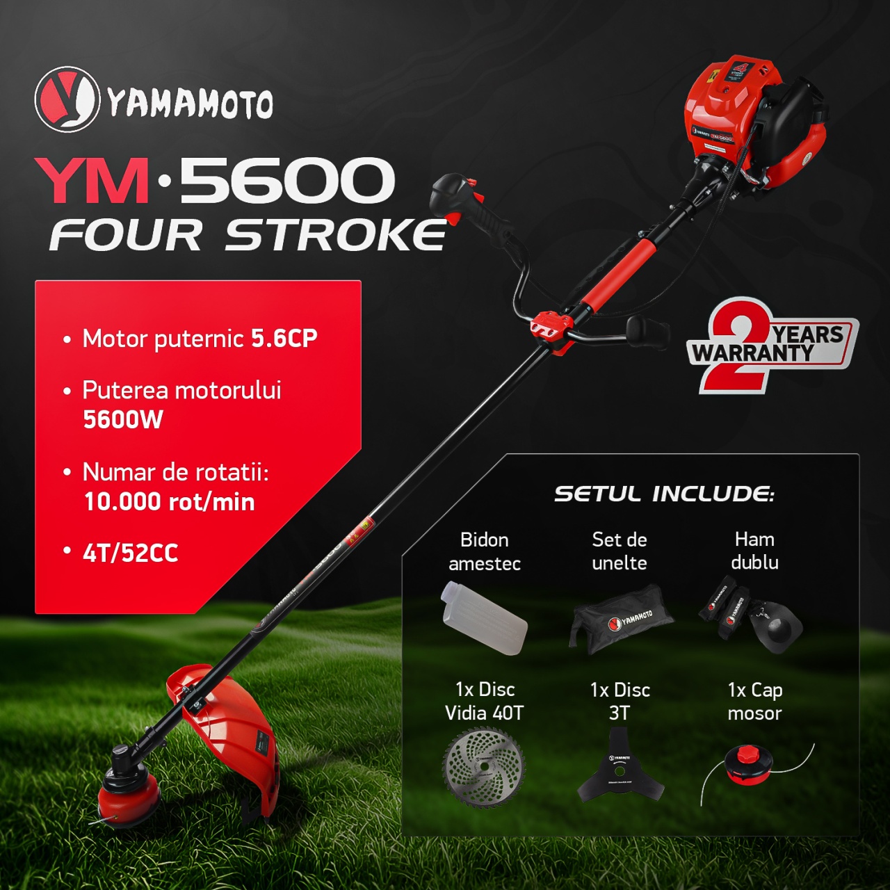 Motocoasa pe benzina YAMAMOTO YM-5600, 4 T , 5.6 CP, 52CC