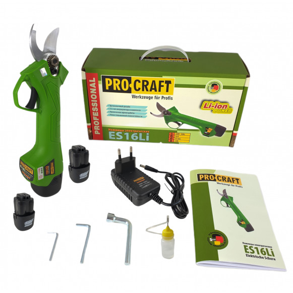 Procraft ES16Li, foarfeca cu acumulator pentru crengi, 16 V, 2Ah, Autonomie 4 ore
