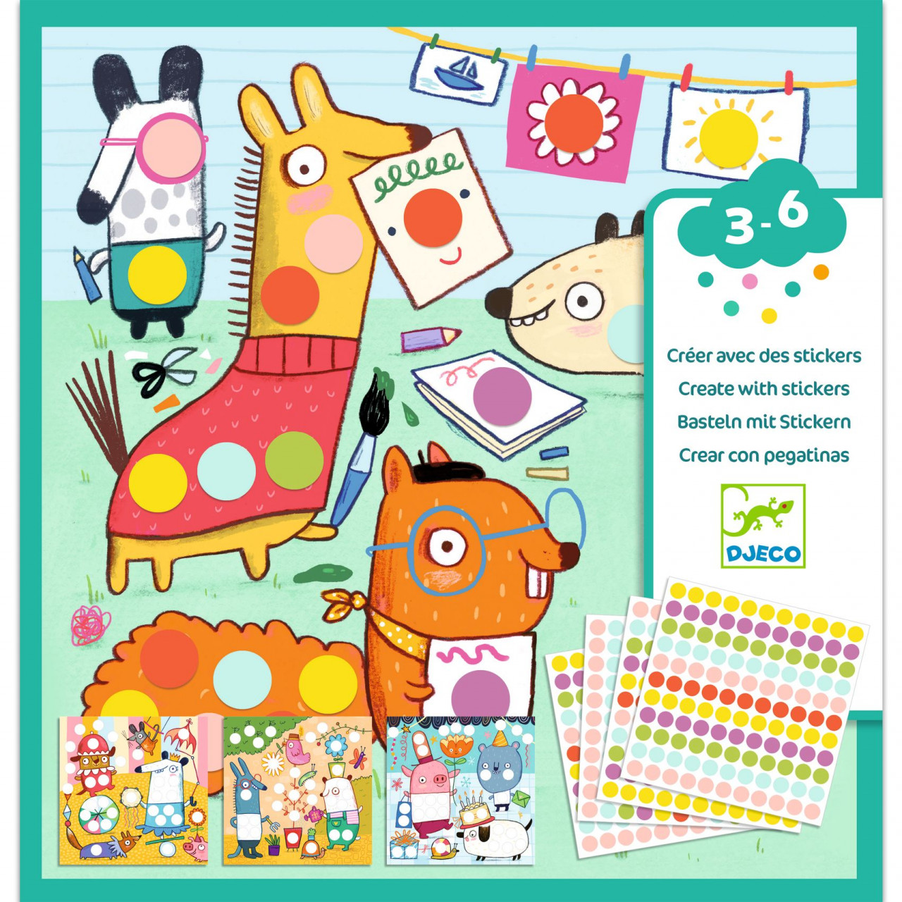Noutati - Joc creativ cu autocolante Buline colorate, Djeco